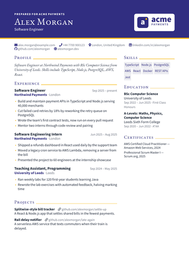 Tailored CV preview